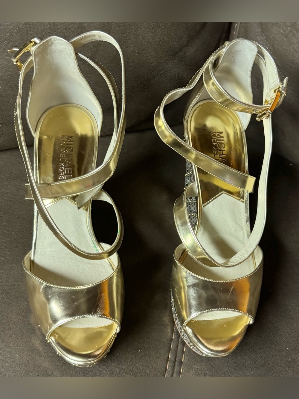 MICHAEL Michael Kors Gold Strappy Platform Heels
